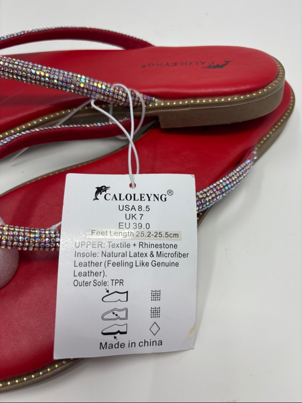 Caloleyng New Red Crystal-Embellished Women’s Flip Flops 8.5 - Picture 3 of 3